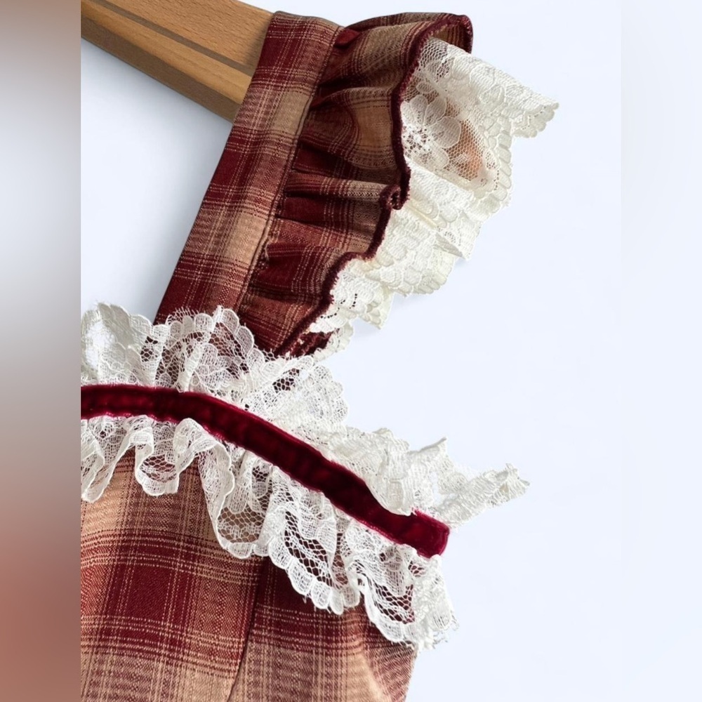 Red Plaid Sweetheart Babydoll Dress Coquette Grunge Whimsy Twee Tutu Size S - Picture 5 of 13